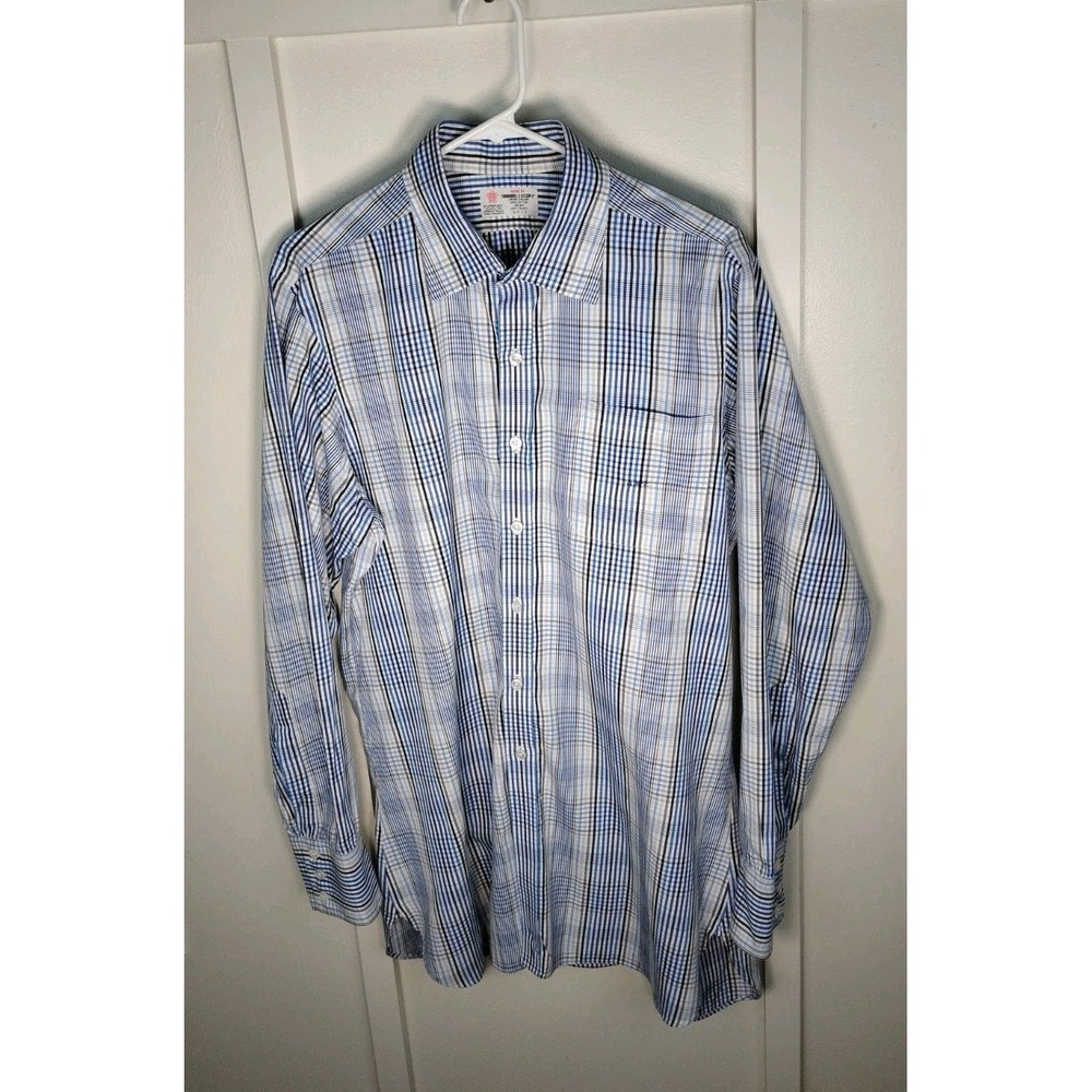 Turnbull & Asser Men's Plaid Dress Shirt Blue  Black Gray White Made in England